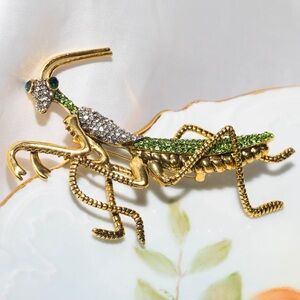 ✨Betsey Johnson Dela Ann Praying Mantis Rhinestone Brooch